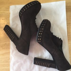 “FENDI” chocolate brown suede studded platforms